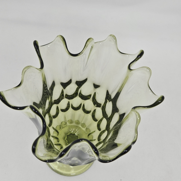 FENTON handkerchief Colonial green thumb print / Thousand Eye footed vase vintag - Picture 8 of 11